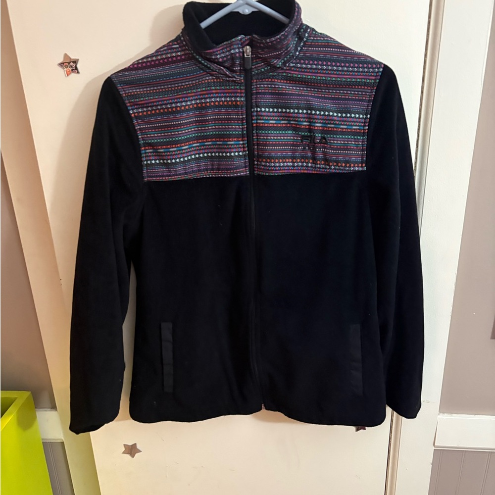FILA Black Fleece Jacket with Multicolor Stripes